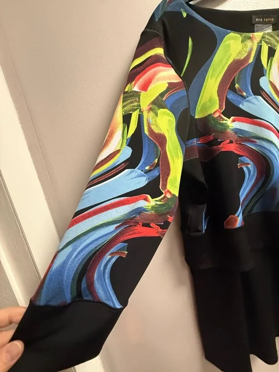 eva varro Black Vibrant Multicolor Brushstroke Gorgeous Artistic Top Women’s XL - Picture 7 of 16